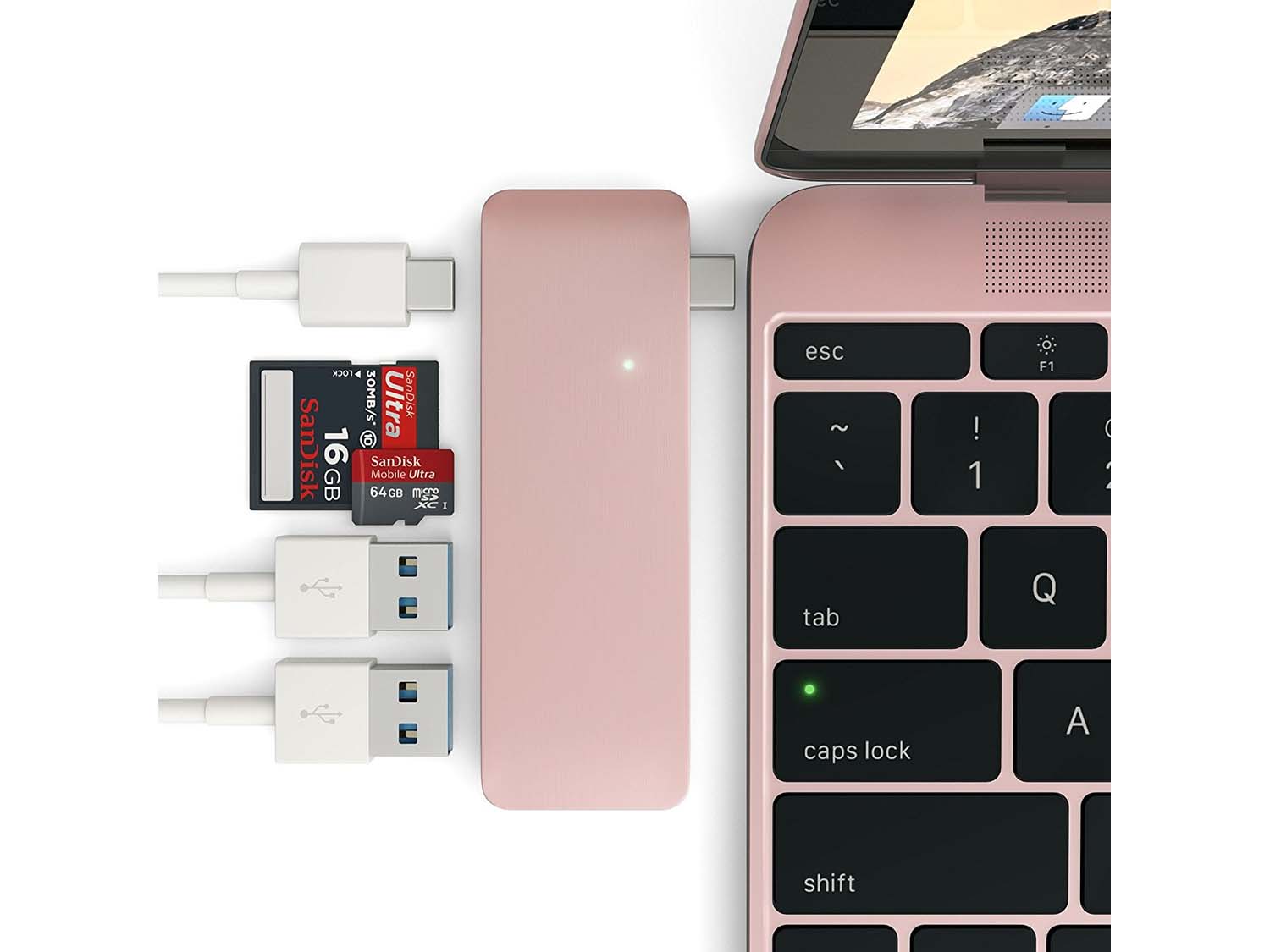 Satechi USB-C Pass Through USB Hub, Rose Gold