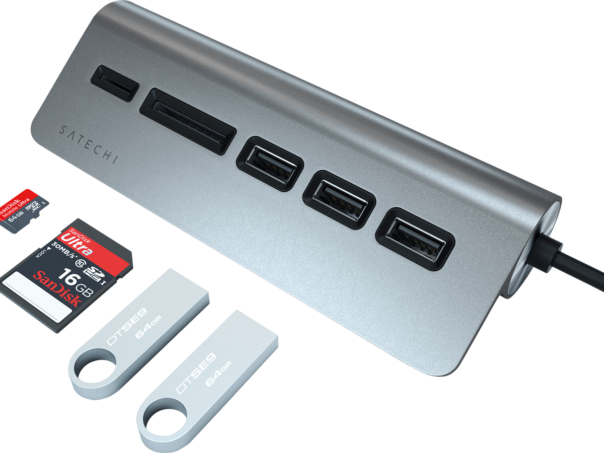 Satechi Aluminium TYPE-C USB Hub (3x USB 3.0,MicroSD) - Space Gray