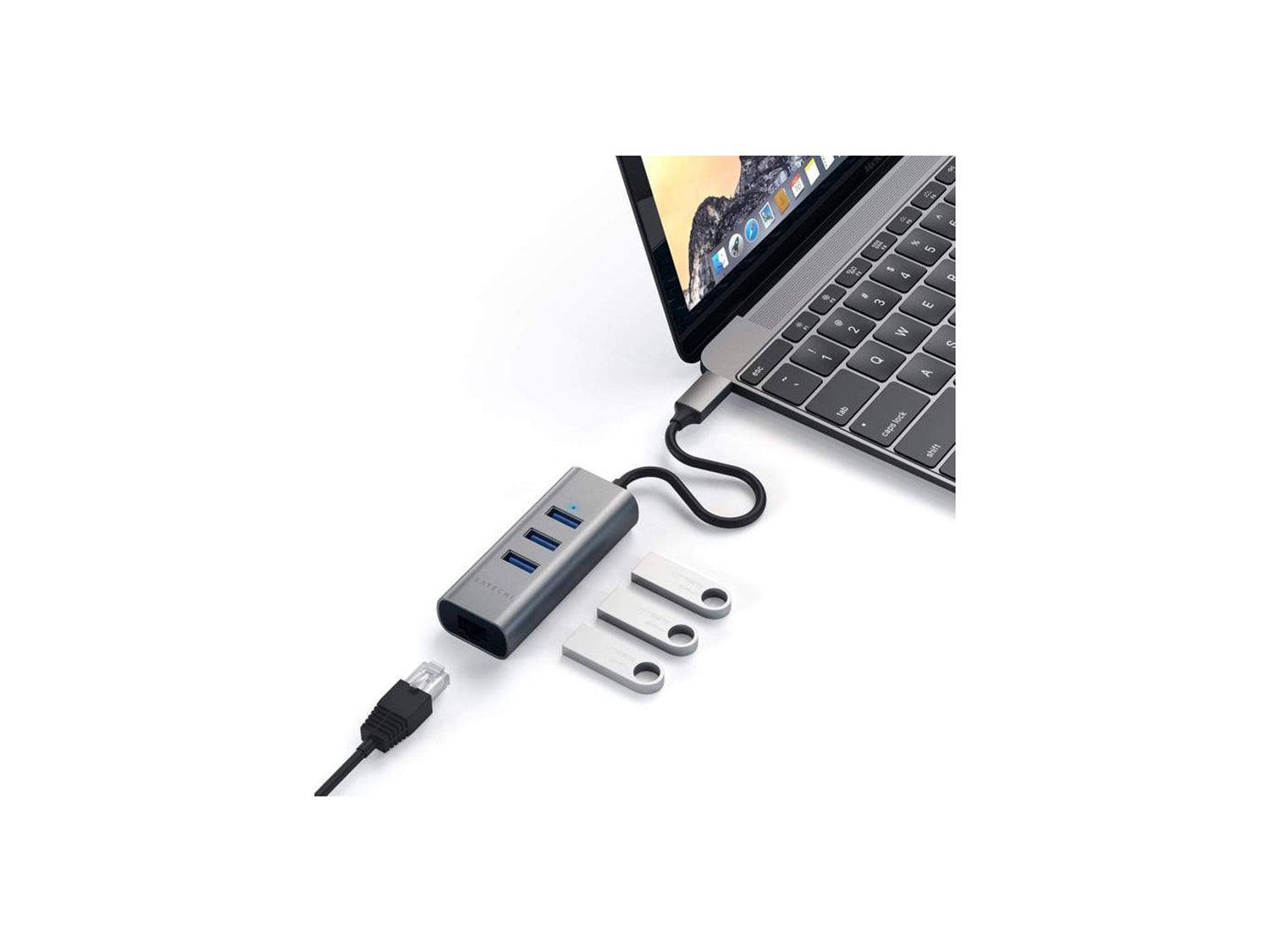 Satechi Aluminium TYPE-C Hub (3x USB 3.0,Ethernet) - Space Gray
