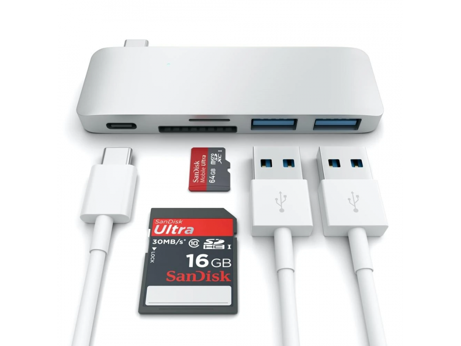 Satechi Aluminium TYPE-C Passthrough USB Hub - Silver