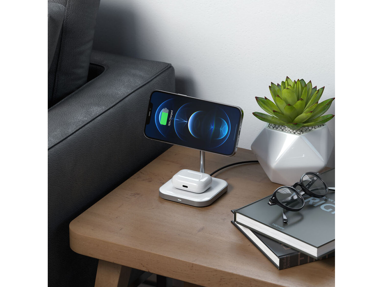 Satechi Aluminium 2-in-1 Magnetic Wireless Charging stand, white