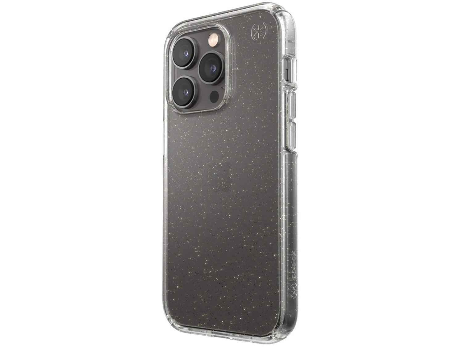 Speck iPhone 14 Pro, Presidio Perfect Clear Glitter (Clear/Clear w/Gold Giitter)