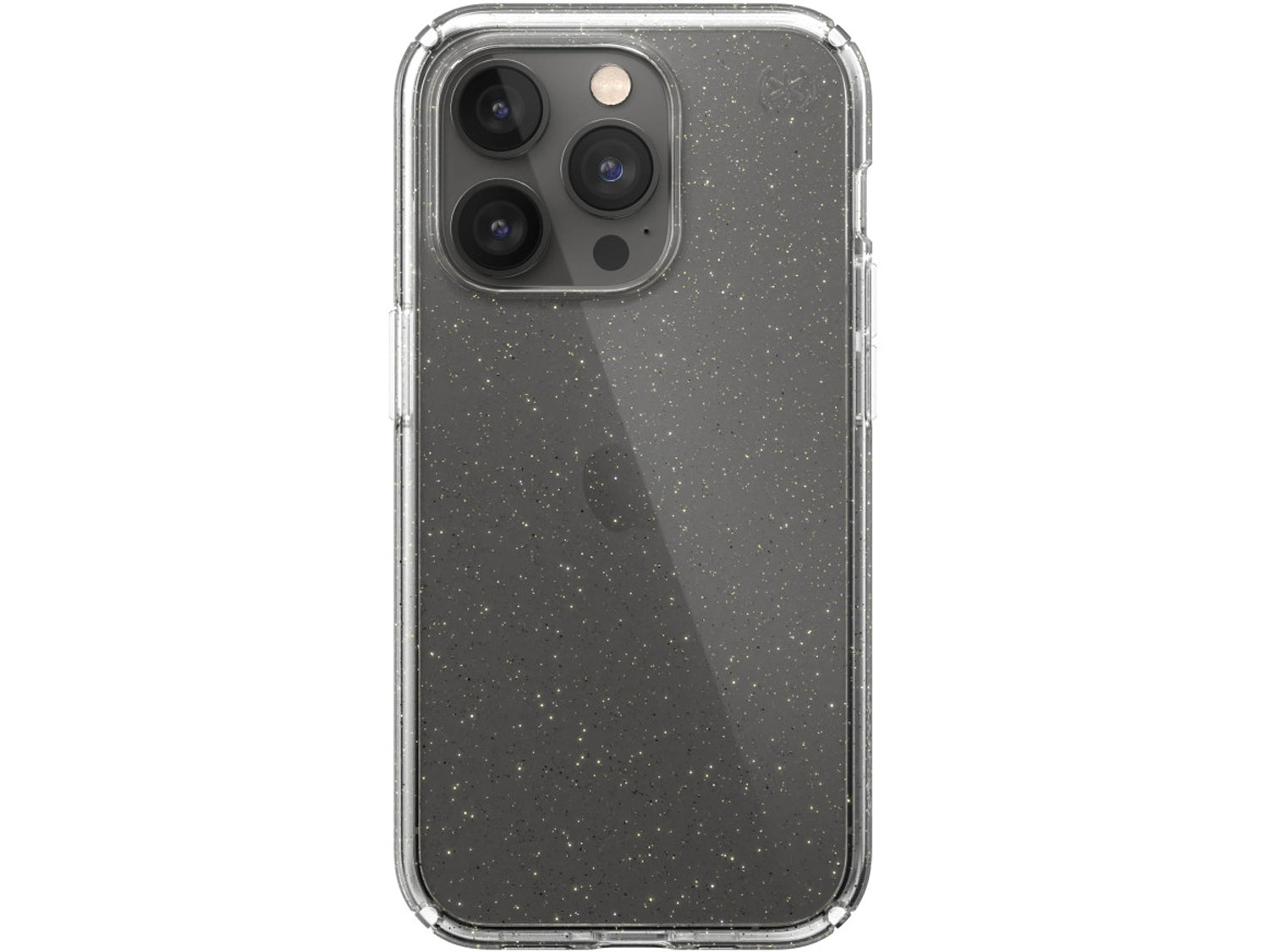 Speck iPhone 14 Pro, Presidio Perfect Clear Glitter (Clear/Clear w/Gold Giitter)
