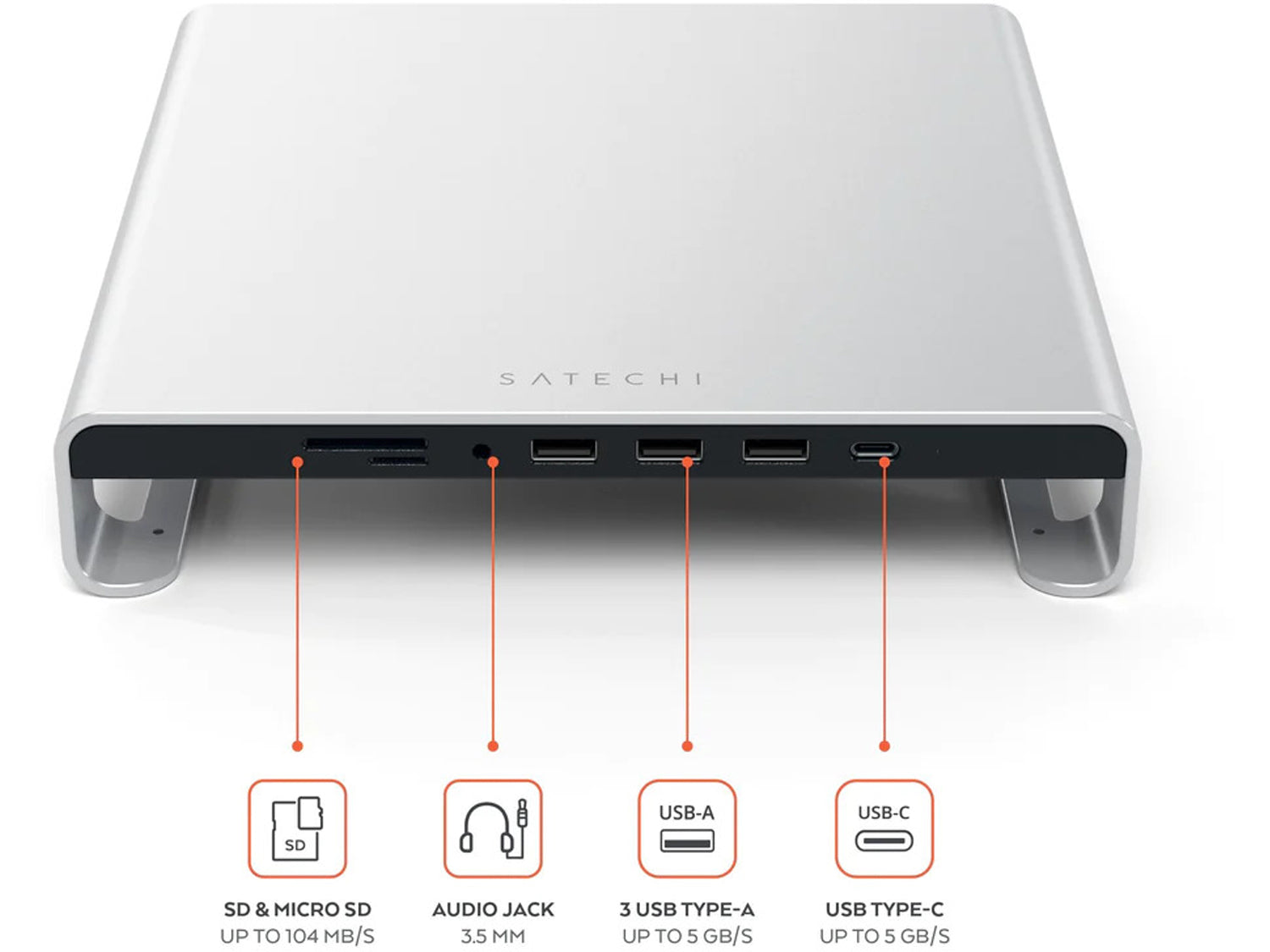 Satechi Type-C алуминиева стойка за монитор хъб за iMac, Silver