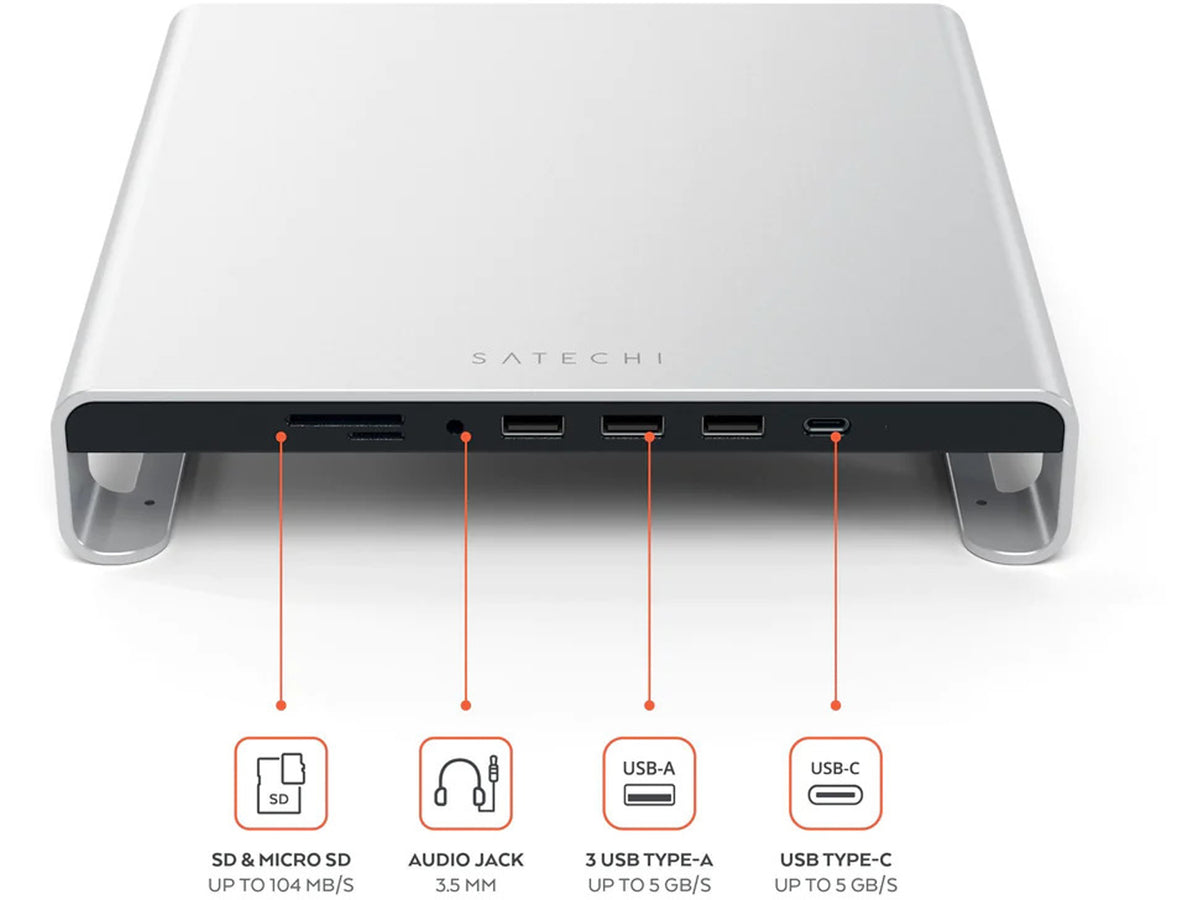 Satechi Type-C алуминиева стойка за монитор хъб за iMac, Silver
