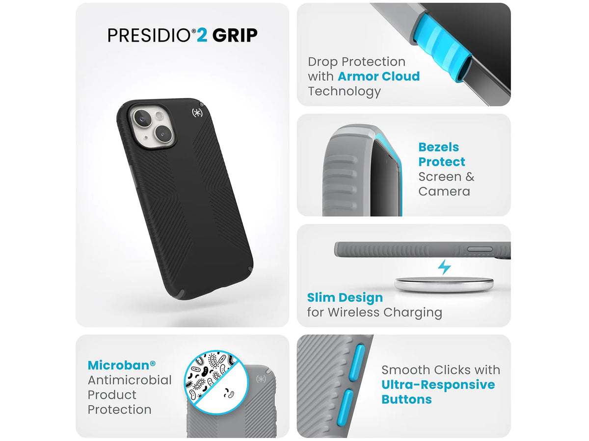 Speck iPhone 15 Presidio2 Grip Black/Slate Grey