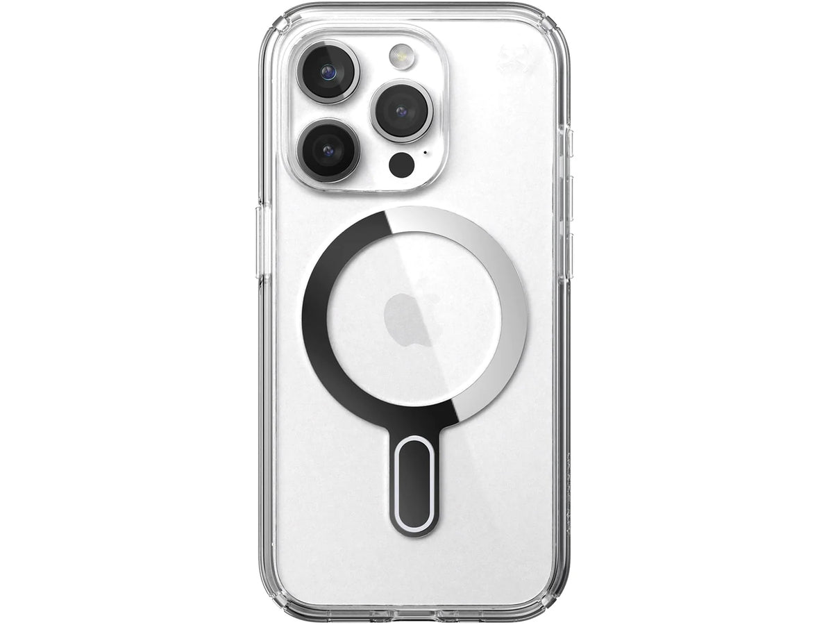 Speck Presidio Perfect-Clear MagSafe with ClickLock iPhone 15 Pro, Clear/Chrome