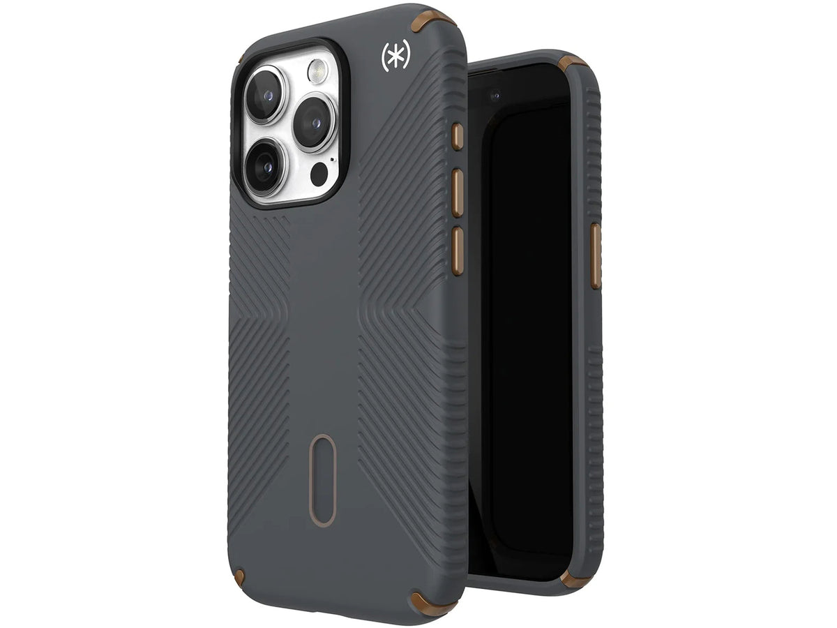 Speck Presidio2 Grip MagSafe with ClickLock iPhone 15 Pro, Charcoal Grey/Cool Bronze