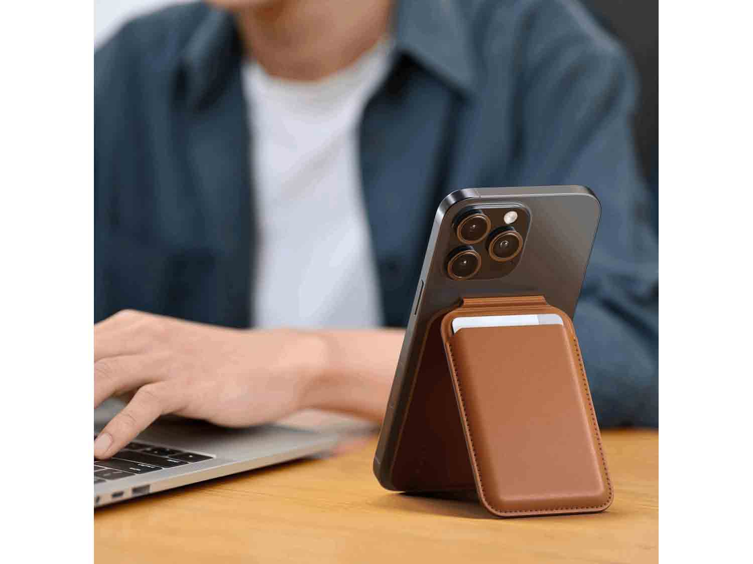 Satechi Vegan-Leather Magnetic Wallet Stand- Brown