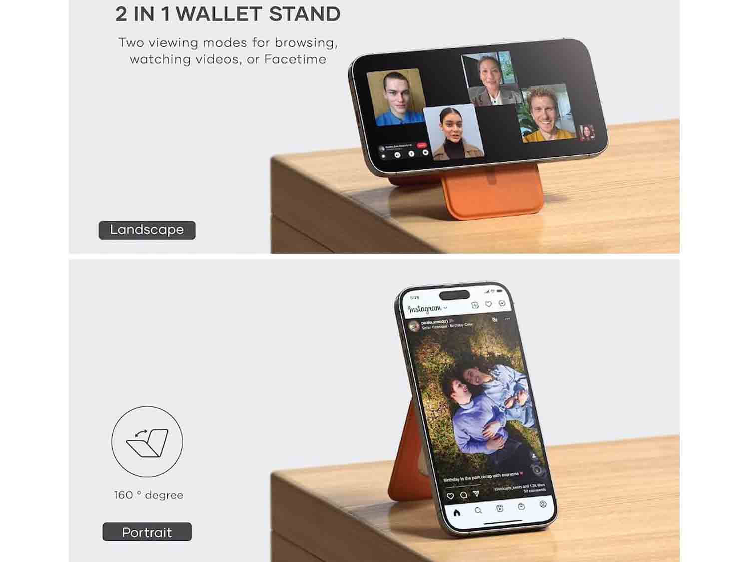 Satechi Vegan-Leather Magnetic Wallet Stand- Orange