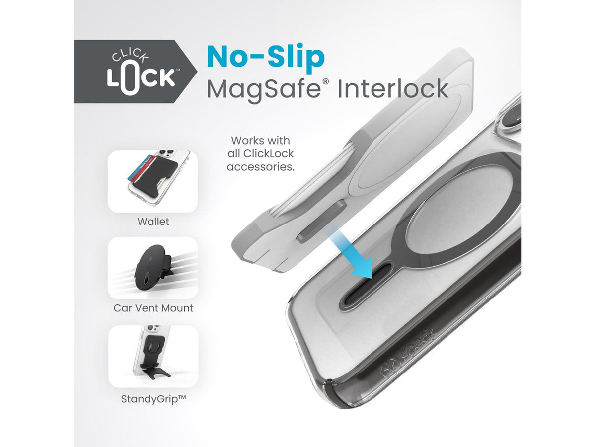 Speck Presidio Perfect-Clear MagSafe With Click&Lock iPhone 15 Pro, Clear/Black