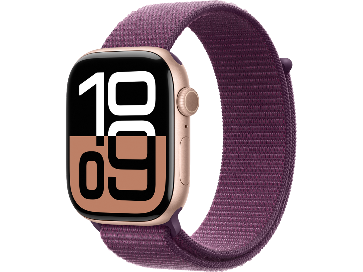 Apple Watch Series 10 GPS 46mm Rose Gold Aluminium Case with Plum Sport Band - M/L