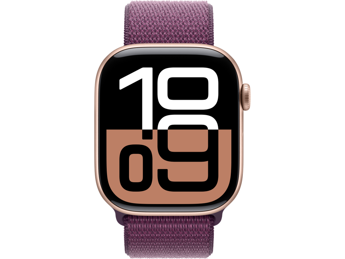 Apple Watch Series 10 GPS 46mm Rose Gold Aluminium Case with Plum Sport Band - M/L