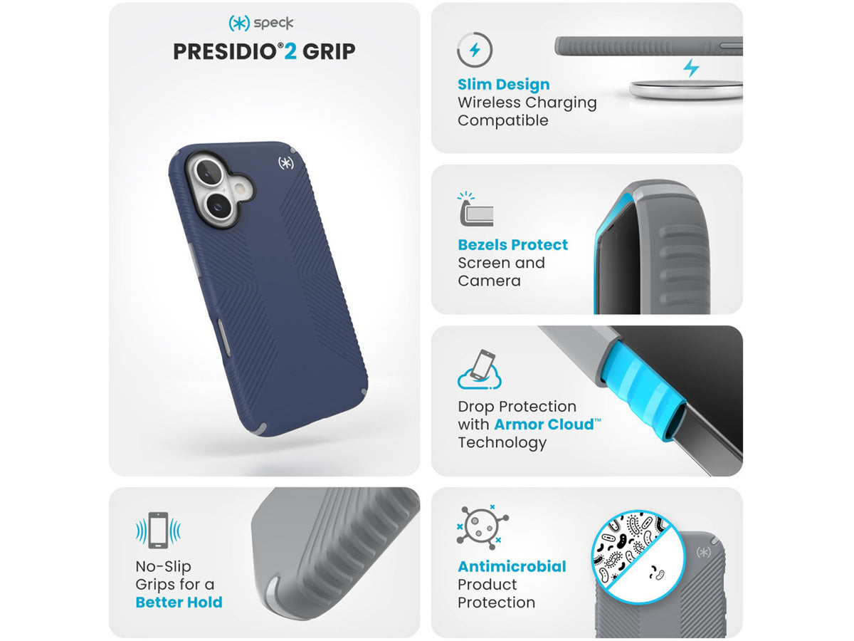 Speck iPhone 16 Presidio2 Grip, Coastal Blue