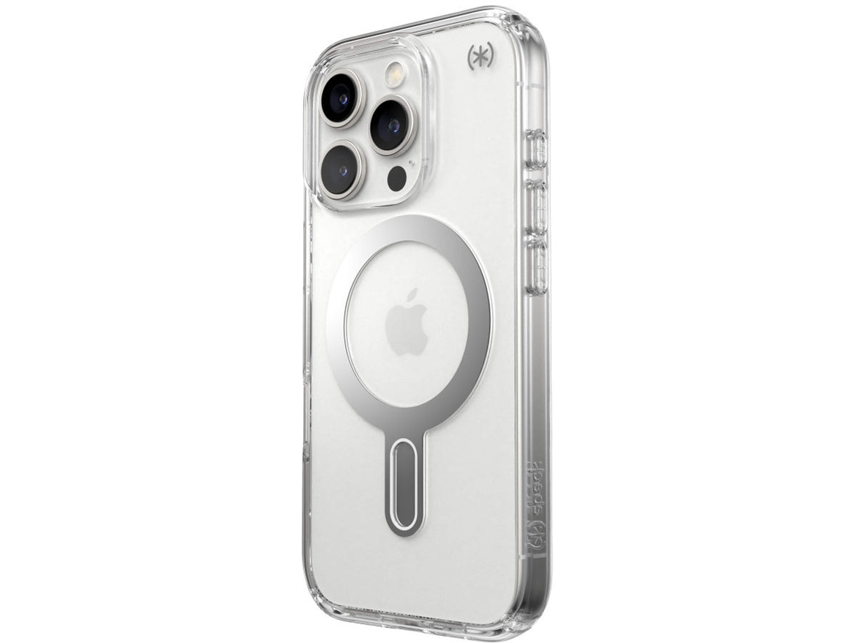 Speck Presidio Perfect-Clear MagSafe With Click&Lock iPhone 16 Pro, Clear/Chrome