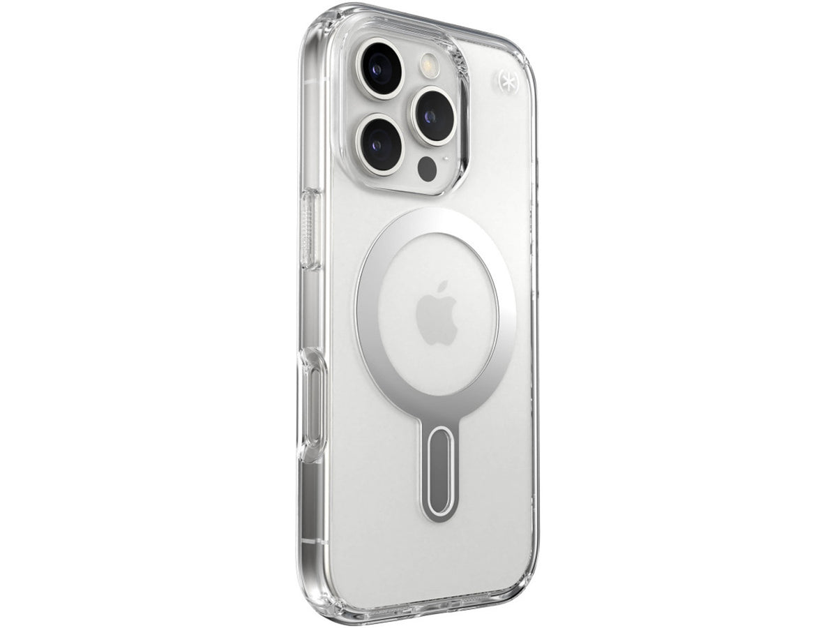 Speck Presidio Perfect-Clear MagSafe With Click&Lock iPhone 16 Pro, Clear/Chrome