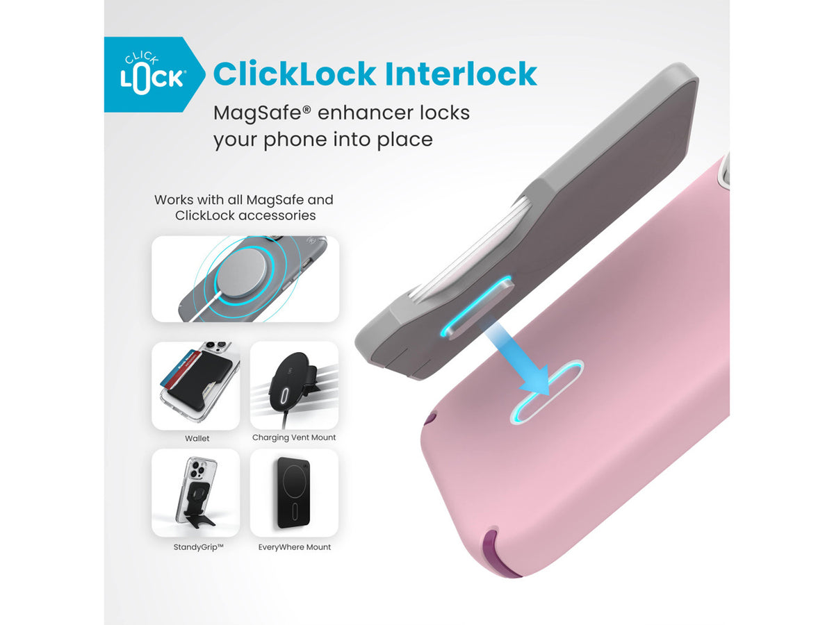 Speck Presidio2 Pro, за iPhone 16 Pro, MagSafe + ClickLock, Wednesday Pink