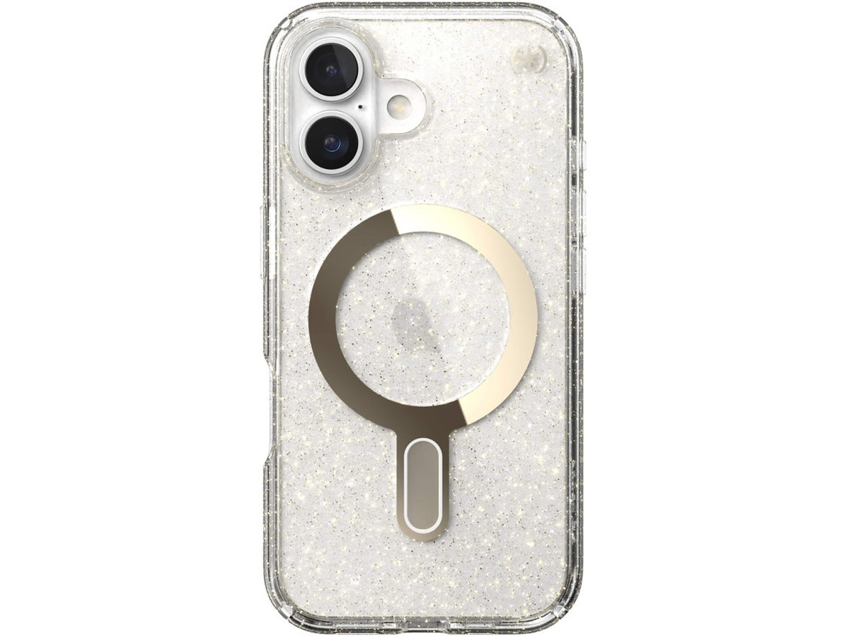 Speck iPhone 16, Presidio Lux Glitter MagSafe+ClickLock Clear/Gold Glitter