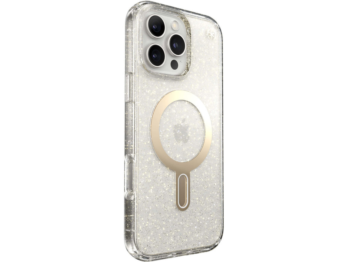 Speck iPhone 16 Pro Max, Presidio Lux Glitter MagSafe+ClickLock Clear/Gold Glitter
