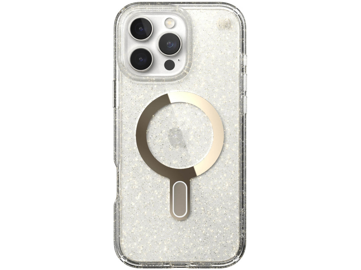 Speck iPhone 16 Pro Max, Presidio Lux Glitter MagSafe+ClickLock Clear/Gold Glitter
