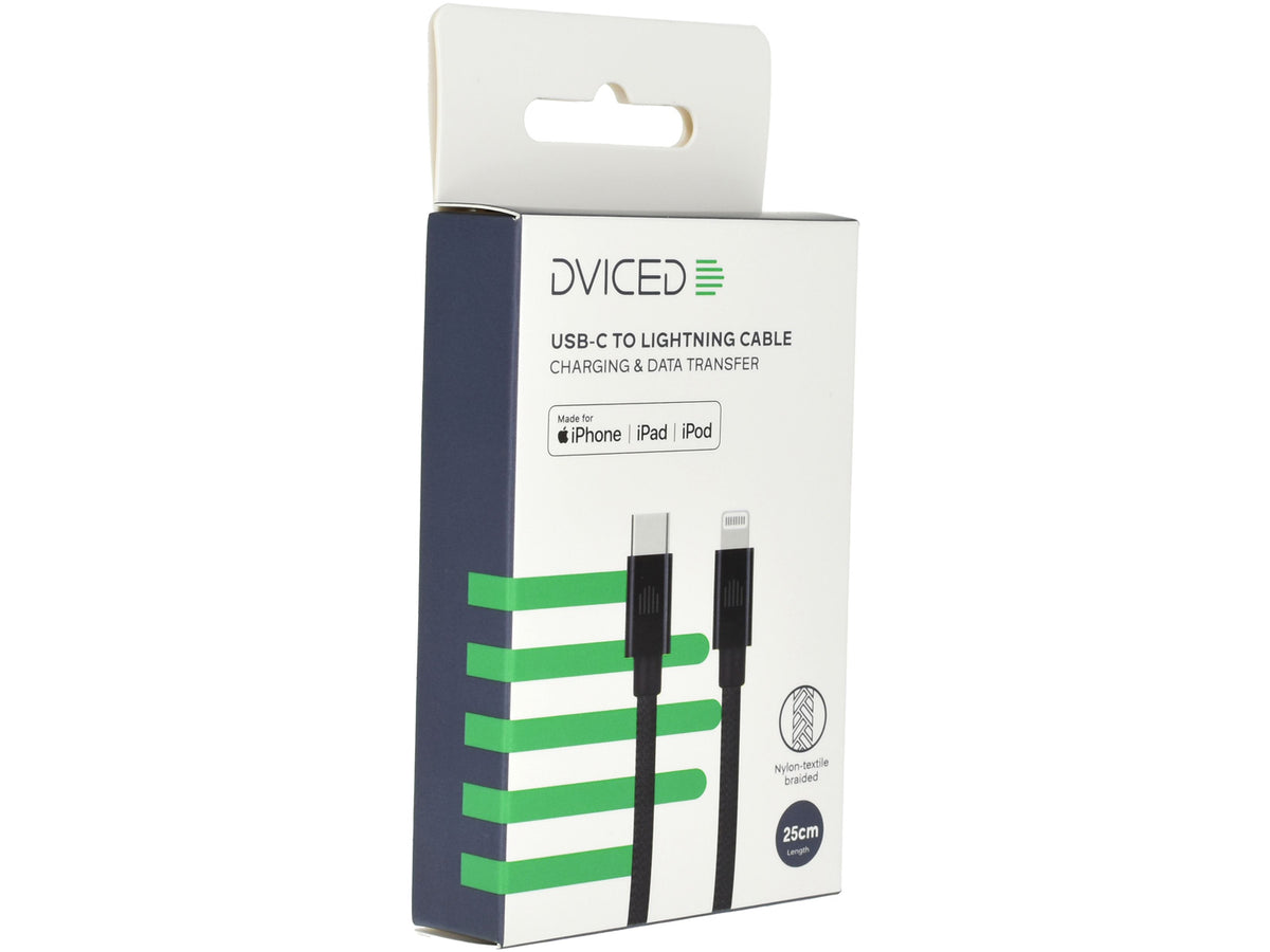 Dviced Cable USB-C to Lightning Nylon Textile 0,25m - Black