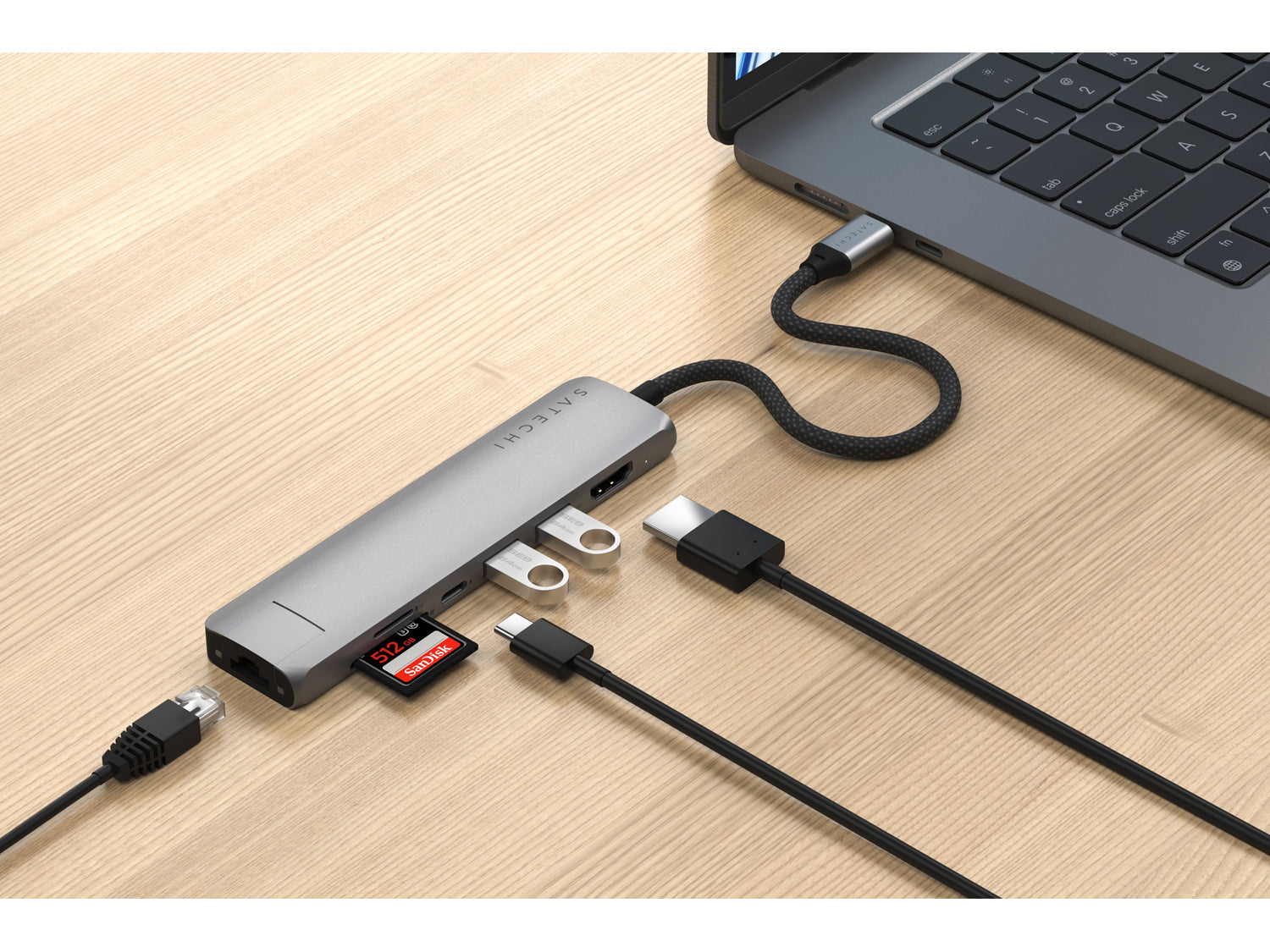 Satechi 7-in-1 USB-C Slim Multiport Adapter with Ethernet - Space Grey