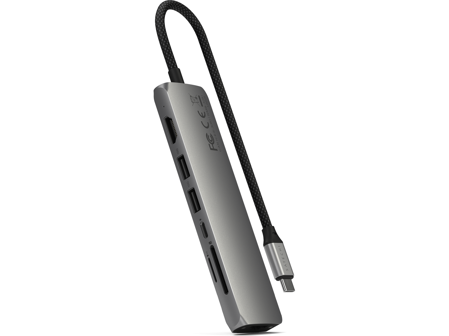 Satechi 7-in-1 USB-C Slim Multiport Adapter with Ethernet - Space Grey