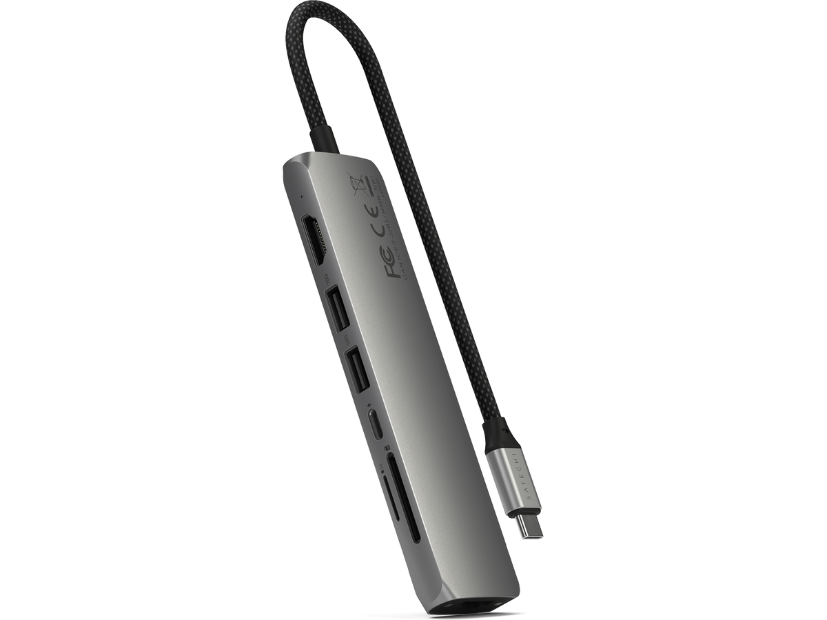 Satechi 7-in-1 USB-C Slim Multiport Adapter with Ethernet - Space Grey