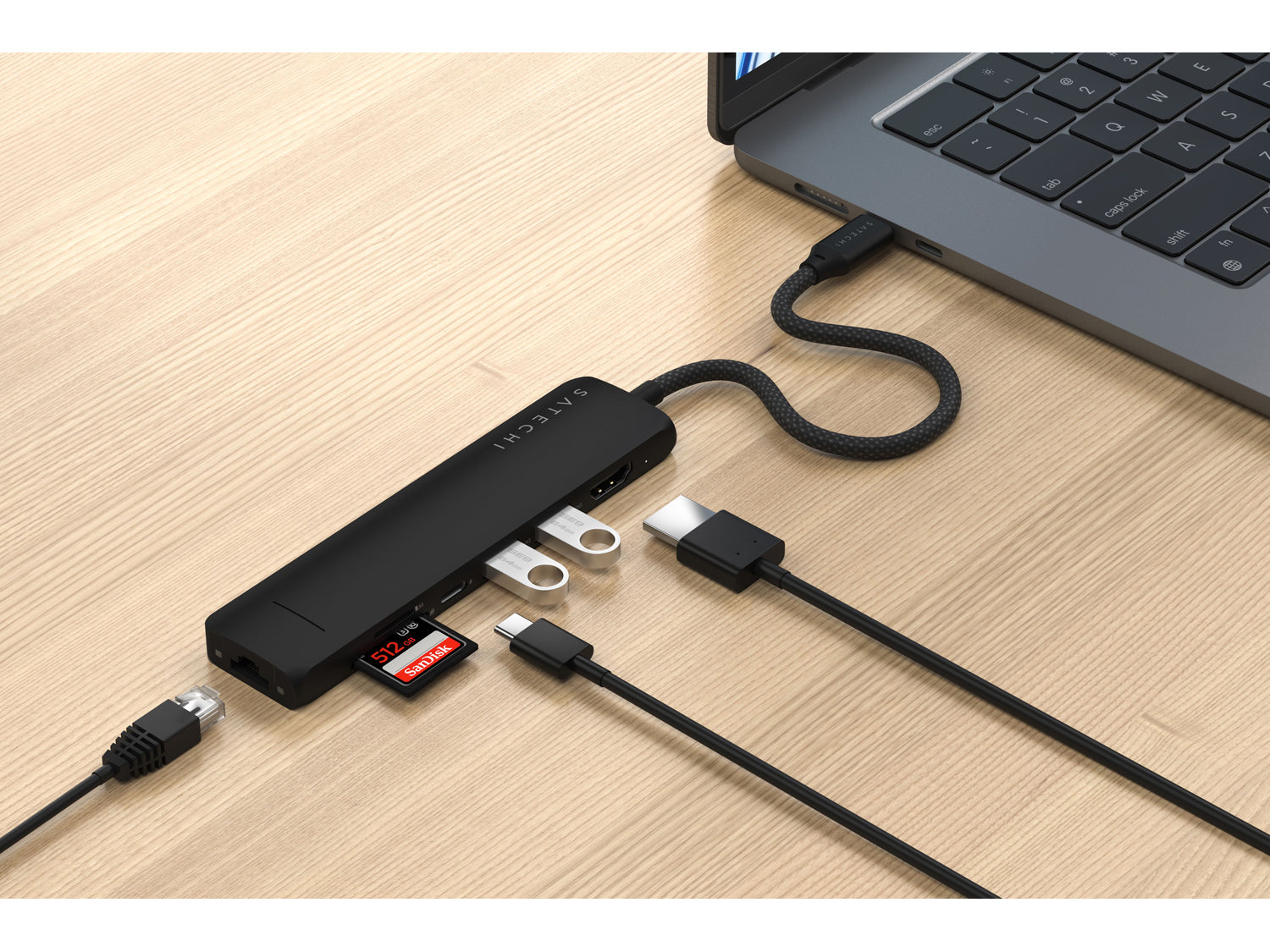 Satechi 7-in-1 USB-C Slim Multiport Adapter with Ethernet - Black