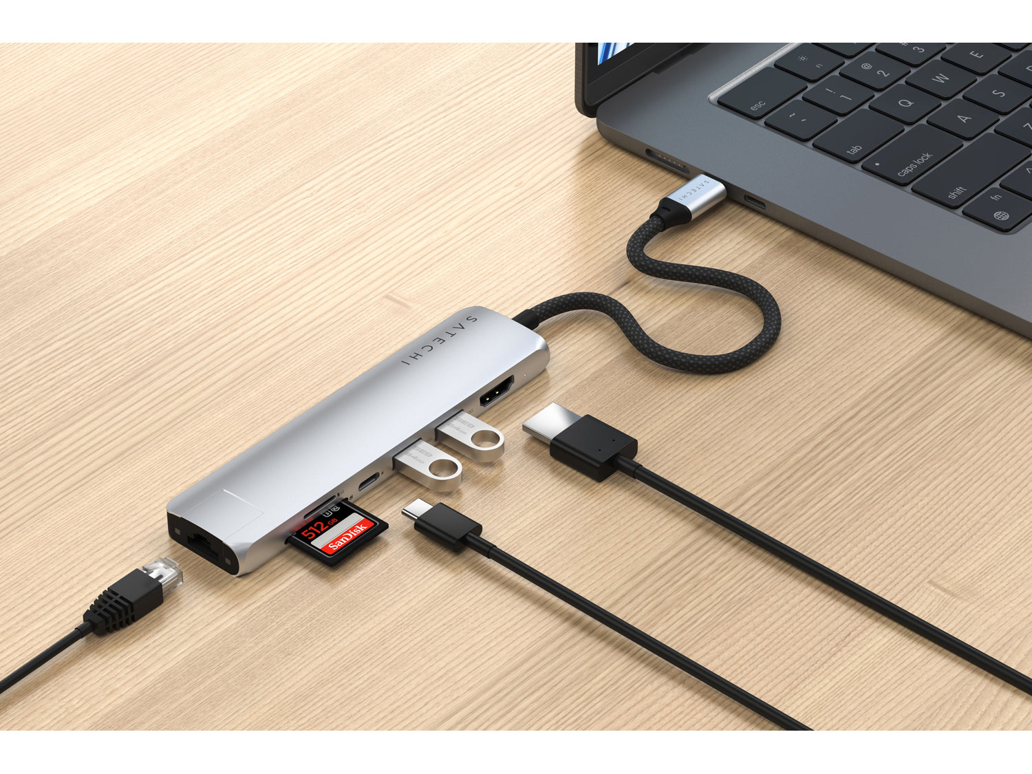 Satechi 7-in-1 USB-C Slim Multiport Adapter with Ethernet - Silver
