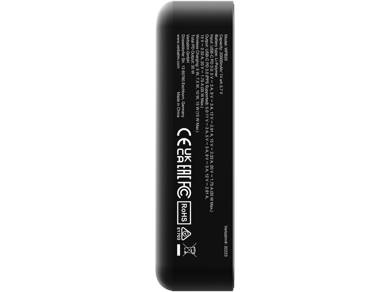 Verbatim Charge 'n' Go Essentials Power Bank 20000mAh, Black