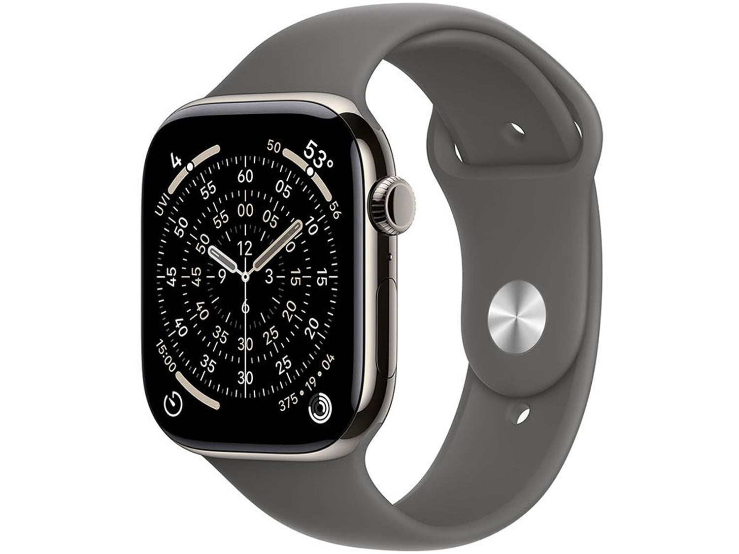 Apple Watch Series 11 GPS + Cellular 42mm Natural Titanium Case with Stone Grey Sport Band - S/M