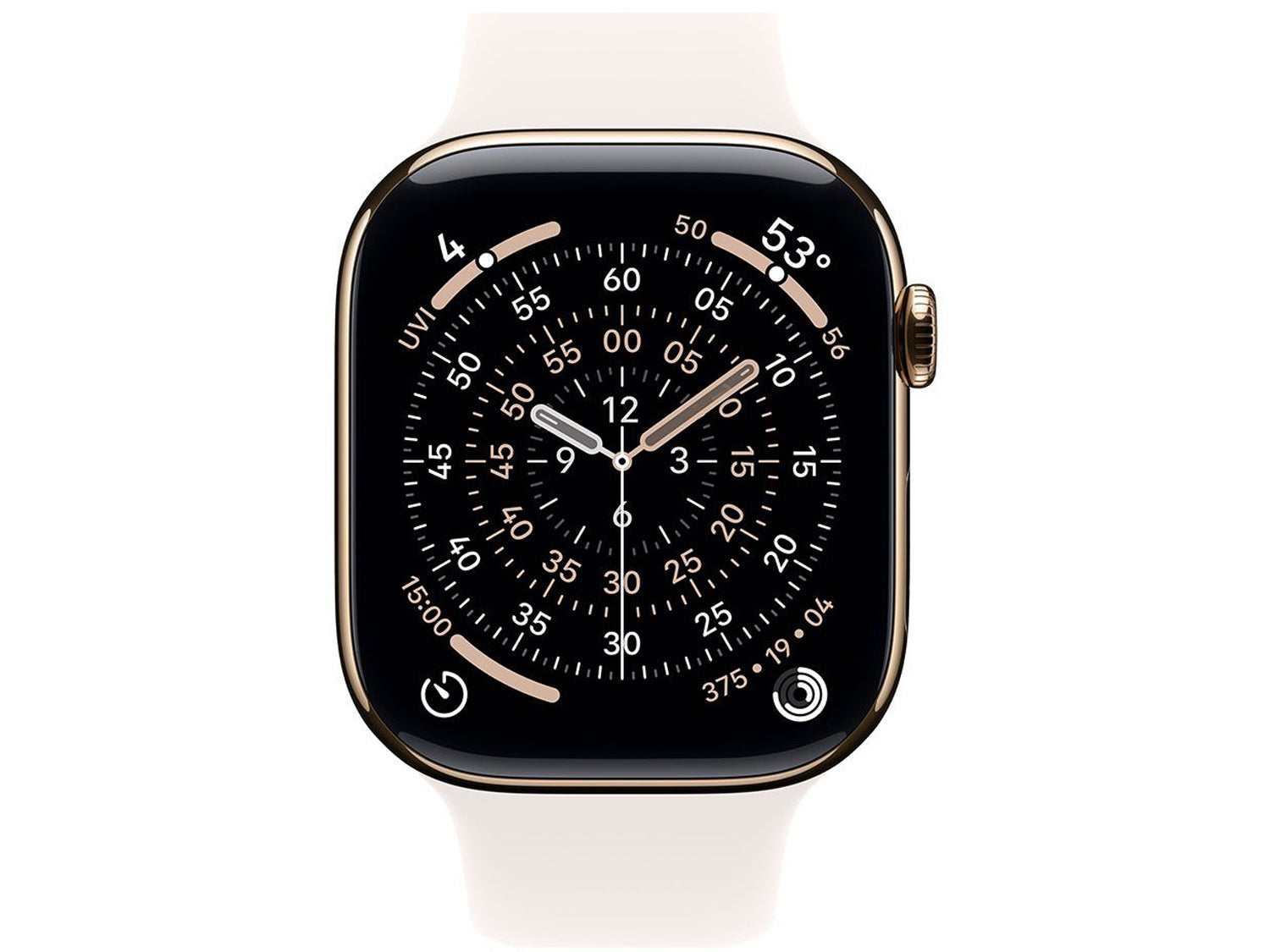 Apple Watch Series 11 GPS + Cellular 46mm Gold Titanium Case with Light Blush Sport Band - S/M