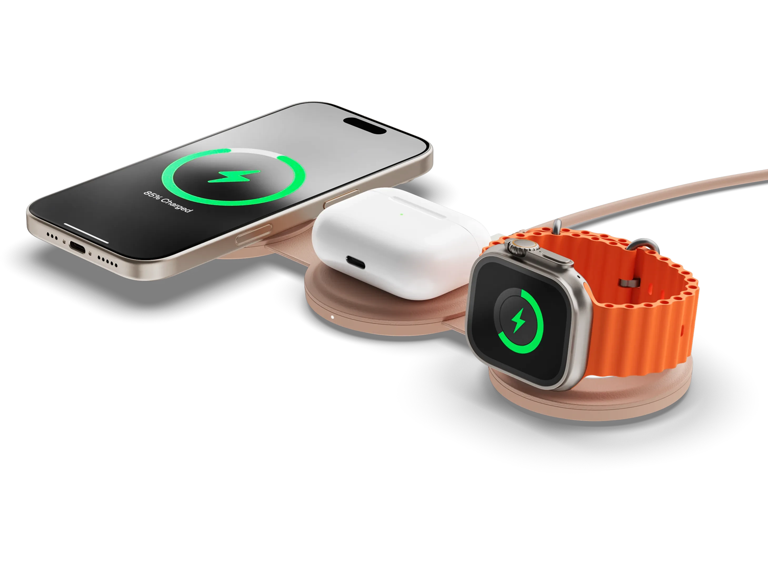 Satechi OntheGo 3-in-1 Wireless Charger - Desert Rose