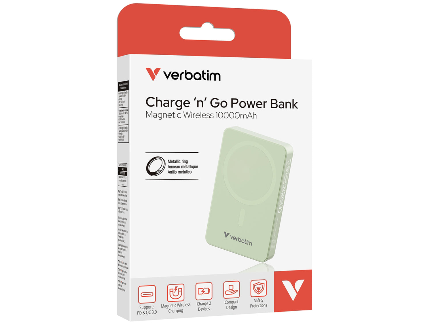 Verbatim Charge ‘n’ Go Essentials Power Bank Magnetic Wireless 10000 mAh, Green