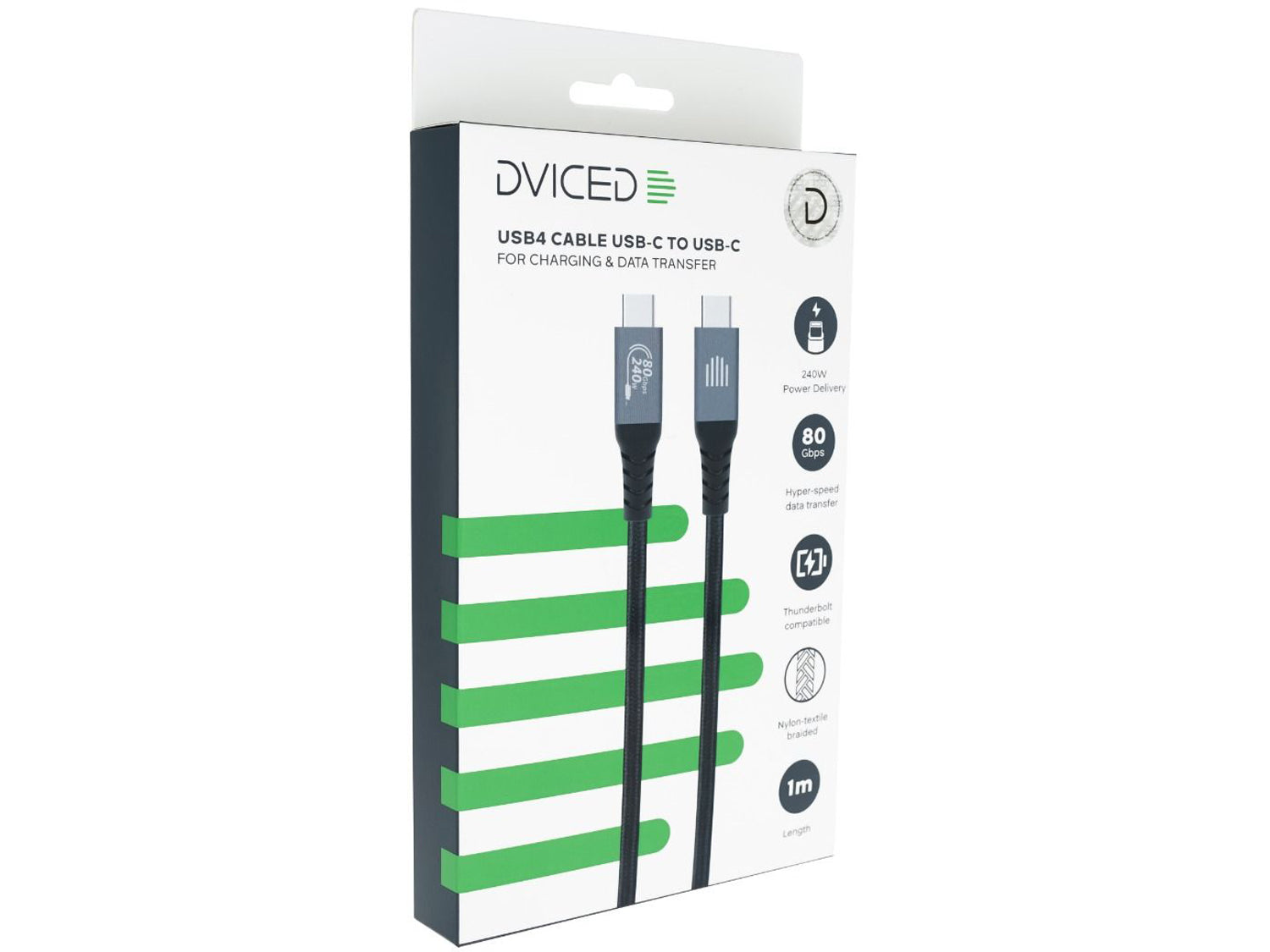 Dviced USB4 Braided Cable, 1m - Black