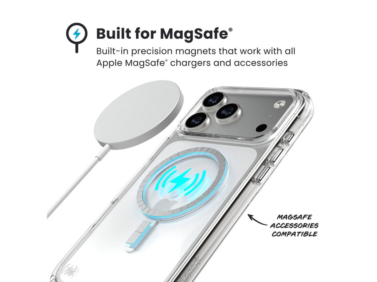 Speck iPhone 17 Pro Max, Presidio, Perfect Clear, MagSafe Silver