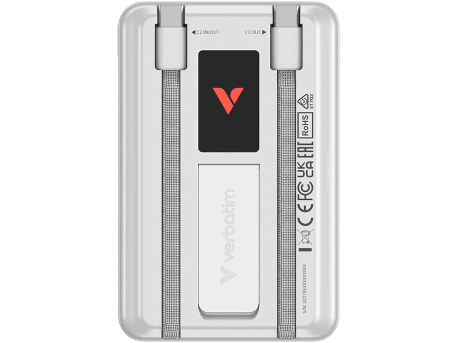 Verbatim Charge 'n' Go Two Cable Power Bank with Display Magnetic Wireless Charging 10,000mAh - Silver