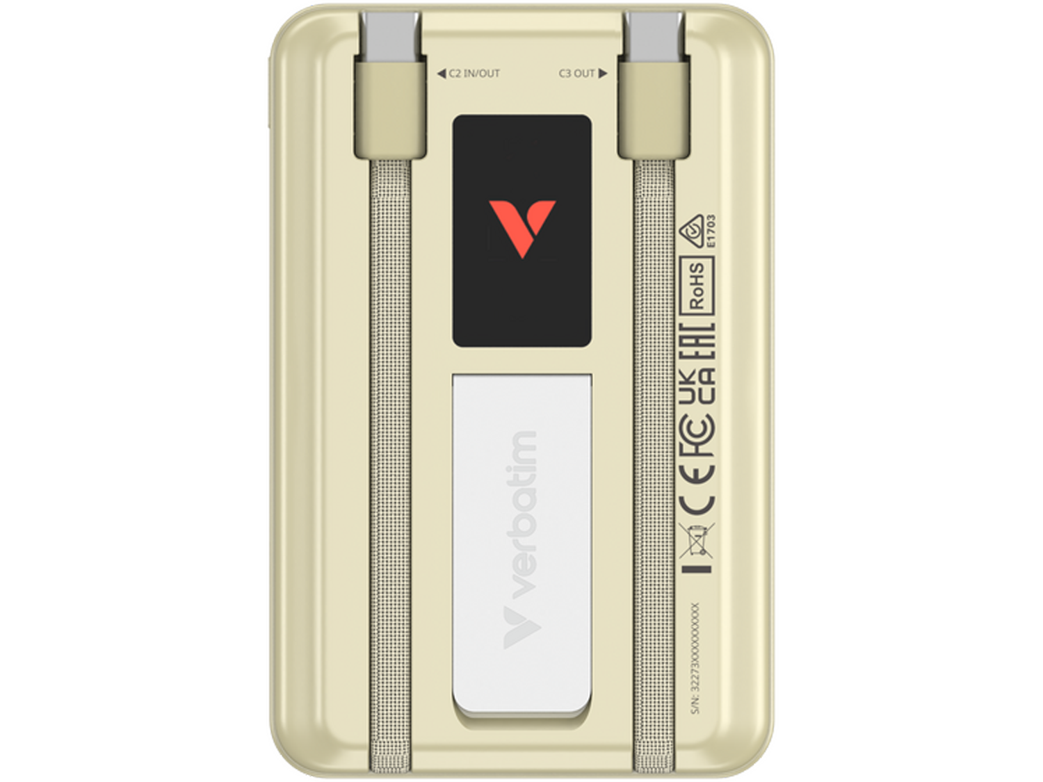 Verbatim Charge 'n' Go Two Cable Power Bank with Display Magnetic Wireless Charging 10,000mAh - Gold