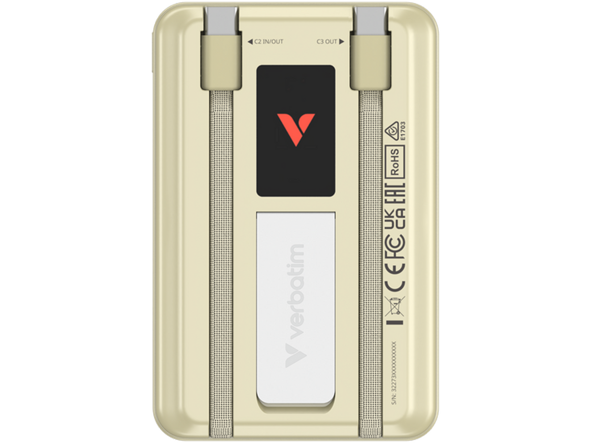 Verbatim Charge 'n' Go Two Cable Power Bank with Display Magnetic Wireless Charging 10,000mAh - Gold