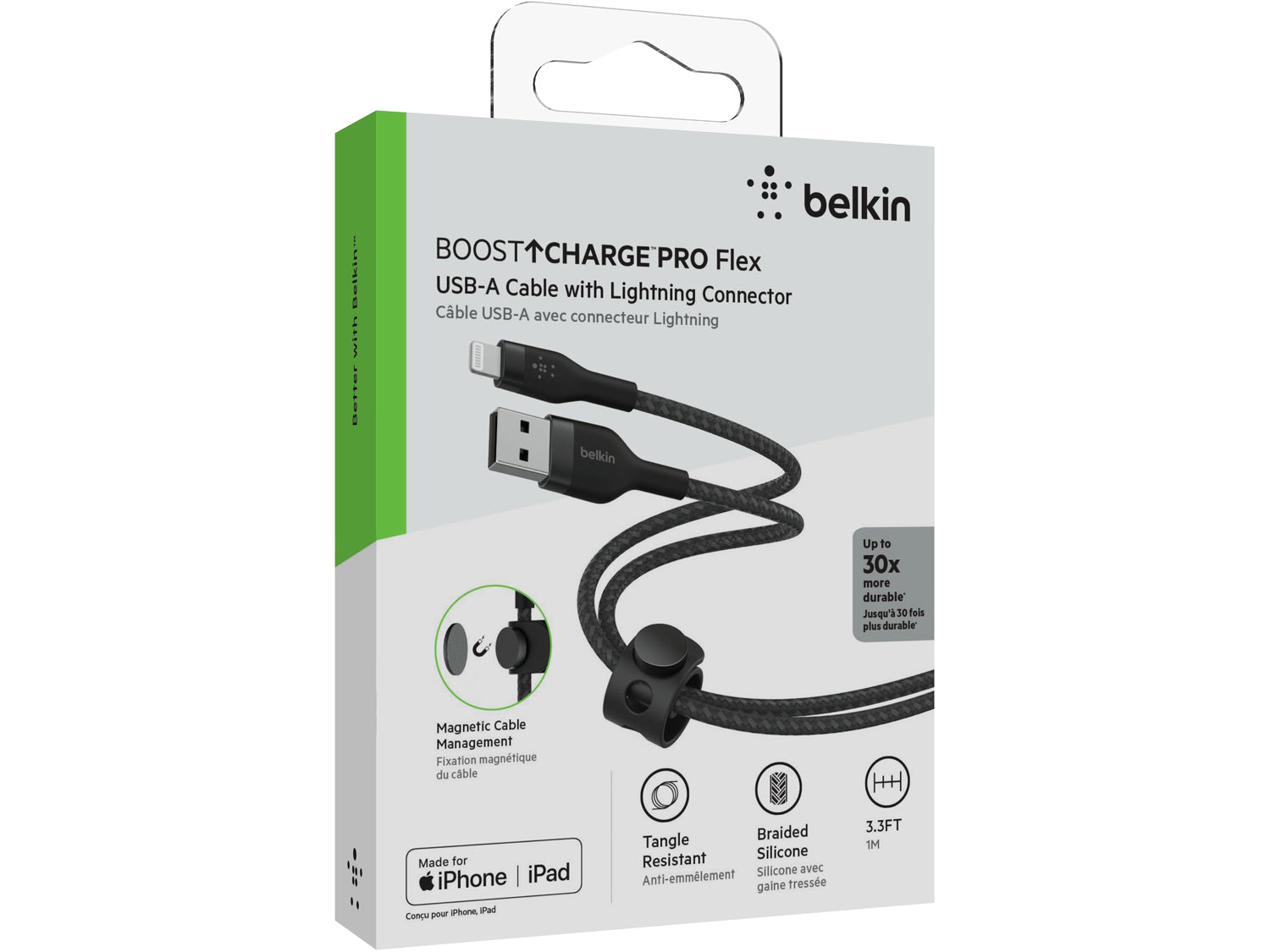 Belkin BoostCharge Pro Flex USB-A Cable with Lightning Connector, 1M - Black