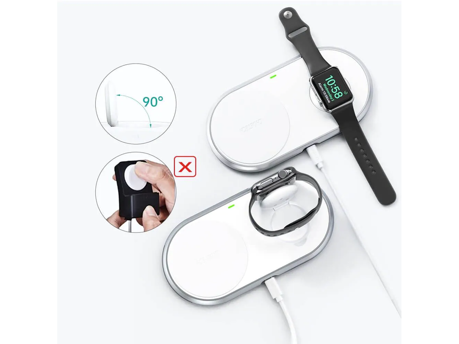 Choetech T317 2-in-1 Qi Wireless Charger With MFI Apple Watch Stand