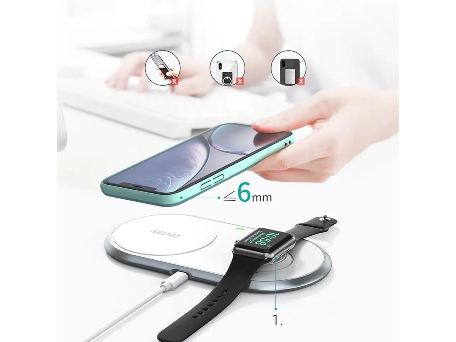 Choetech T317 2-in-1 Qi Wireless Charger With MFI Apple Watch Stand
