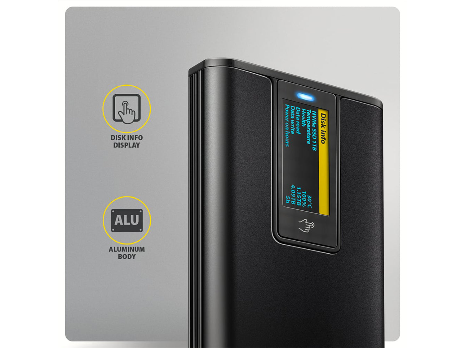 Axagon EEM2-SD2B Display Box USB-C - NVMe M.2