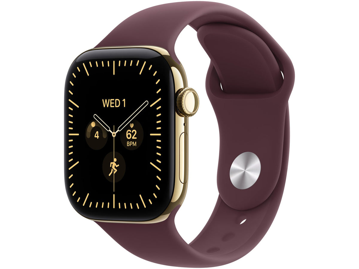 Apple Watch Series 12 42mm - GPS + Cellular - Titanium, Radiant Gold, Sport Band,Burgundy, M/L