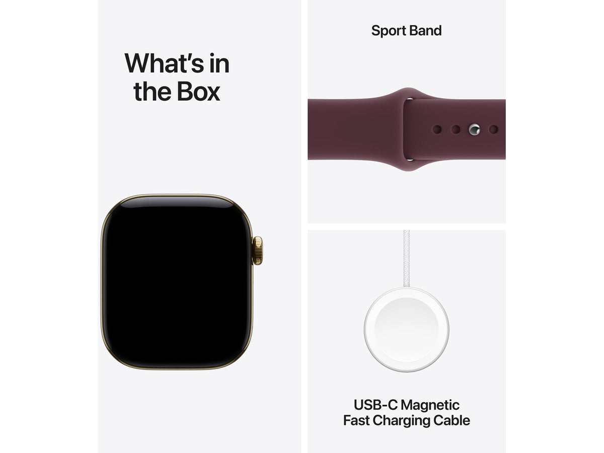 Apple Watch Series 12 42mm - GPS + Cellular - Titanium, Radiant Gold, Sport Band,Burgundy, M/L
