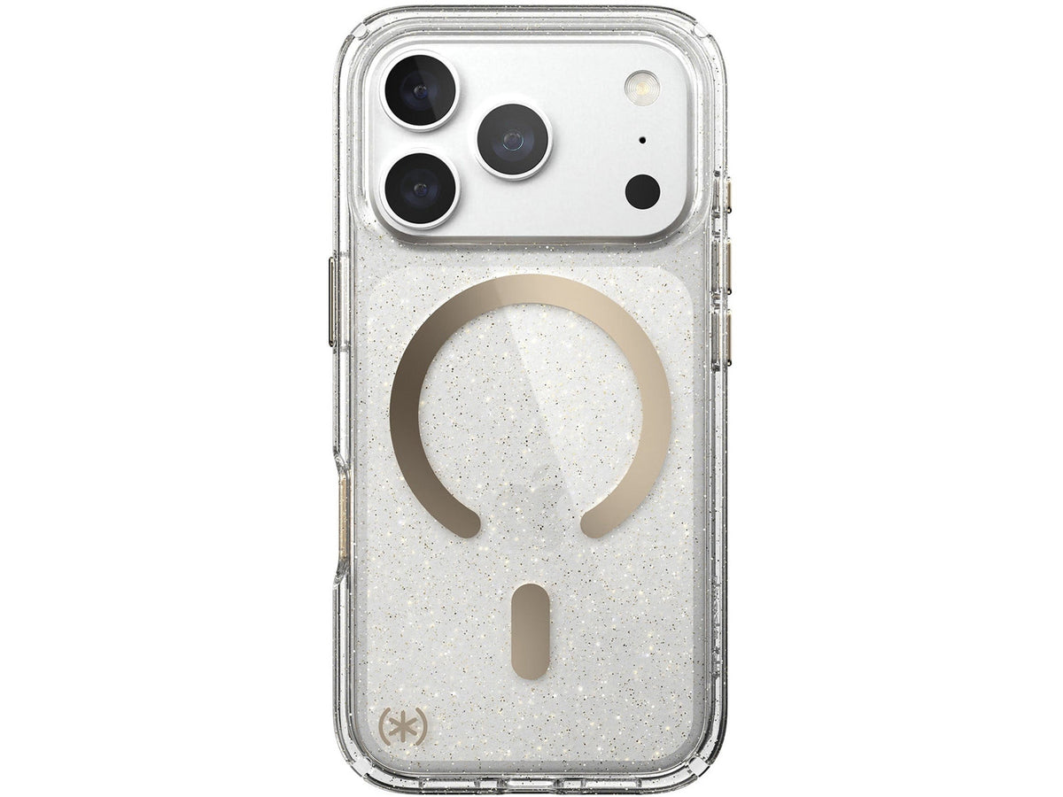 Speck Presidio Lux Glitter MagSafe Apple iPhone 18 Pro Case, Clear/Gold Glitter