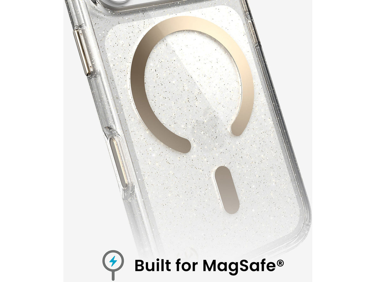 Speck Presidio Lux Glitter MagSafe Apple iPhone 18 Pro Case, Clear/Gold Glitter