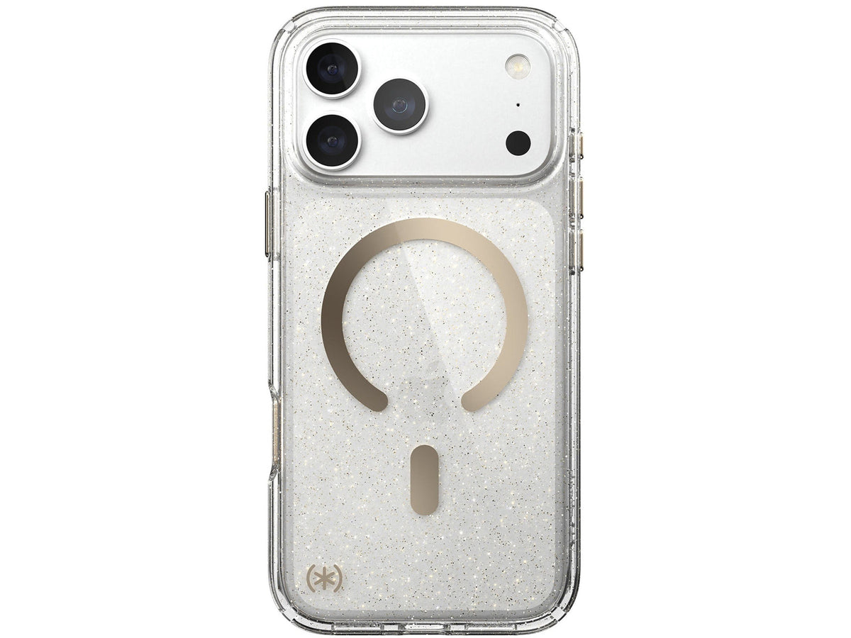 Speck Presidio Lux Glitter MagSafe Apple iPhone 18 Pro Max Case, Clear/Gold Glitter