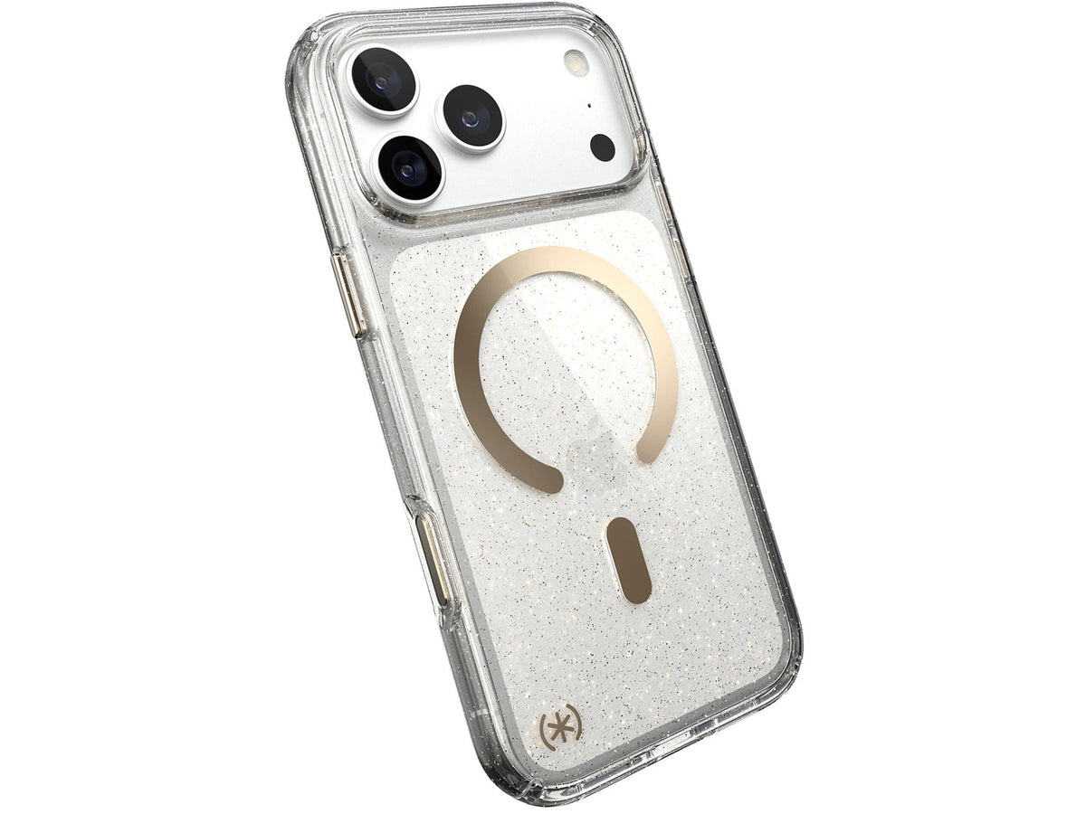 Speck Presidio Lux Glitter MagSafe Apple iPhone 18 Pro Max Case, Clear/Gold Glitter